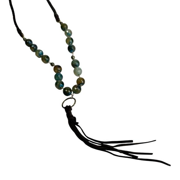 Handmade Boho Beaded Agate Necklace Braided Leather Cord Tassel Pendant Marie - Picture 4 of 10